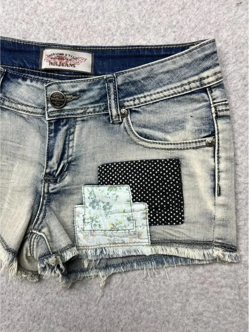 VTG Y2k 90s patchwork Micro Mini Denim Jeans Shorts S Iris Jeans Modern Vintage